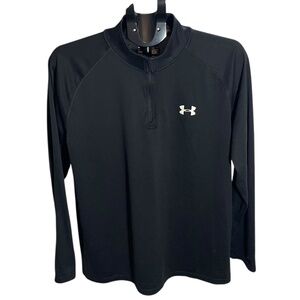 Under Armour Black 1/4 Zip Long Sleeve Loose Fit HeatGear Shirt Size Large